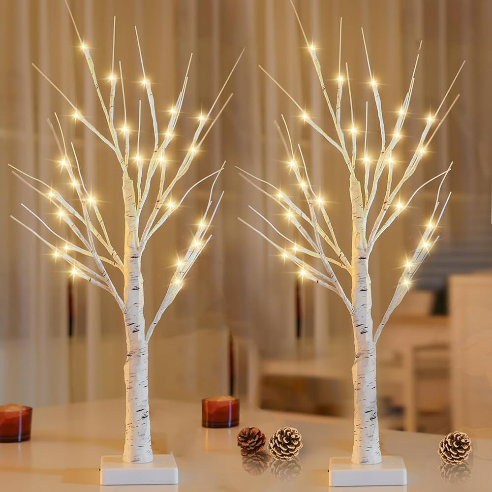 2-Pack 2FT Lighted Birch Tree for Home Decor with Timer, Birch Christmas Tree with 48 LED Warm Wh... | Amazon (US)