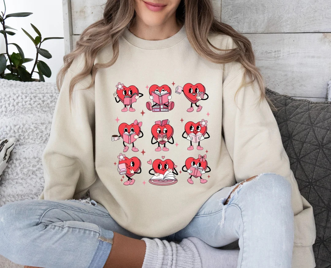 Valentine Book Lover Sweatshirt, Valentine Gift for Bookish, Librarian Sweater Teacher Valentines... | Etsy (US)