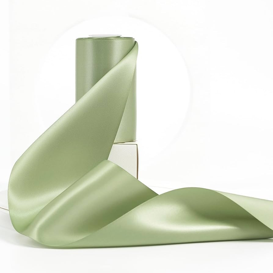 HUIHUANG Sage Green Ribbon 4" Wide Double-Faced Satin Ribbon Spring Moss Green Thick Fabric Ribbo... | Amazon (US)