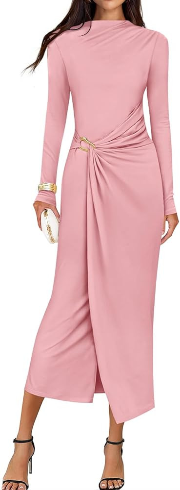 ZESICA Women's 2026 Spring Long Sleeve Bodycon Dress Mock Neck Wedding Guest Cocktail Party Long ... | Amazon (US)