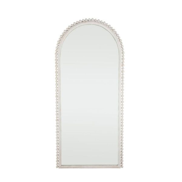 Belle Distressed White Floor Mirror with Arched Frame | Bellacor