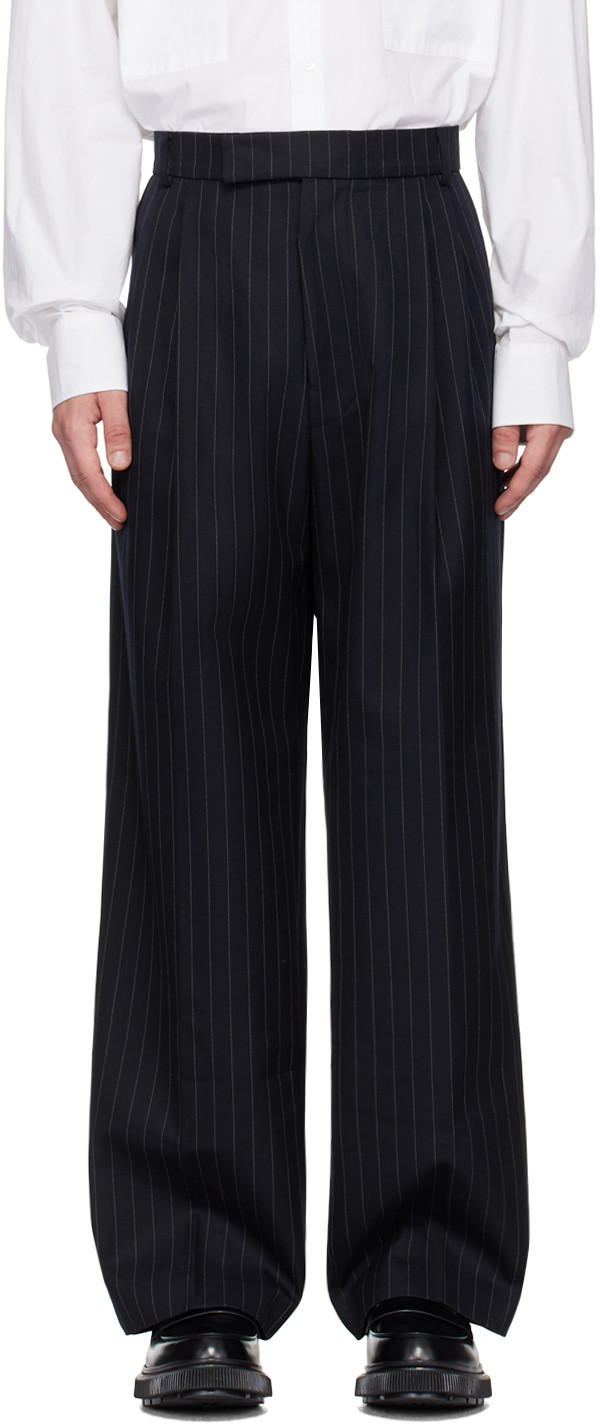 The Frankie Shop Navy Pinstripe Beo Trousers | SSENSE