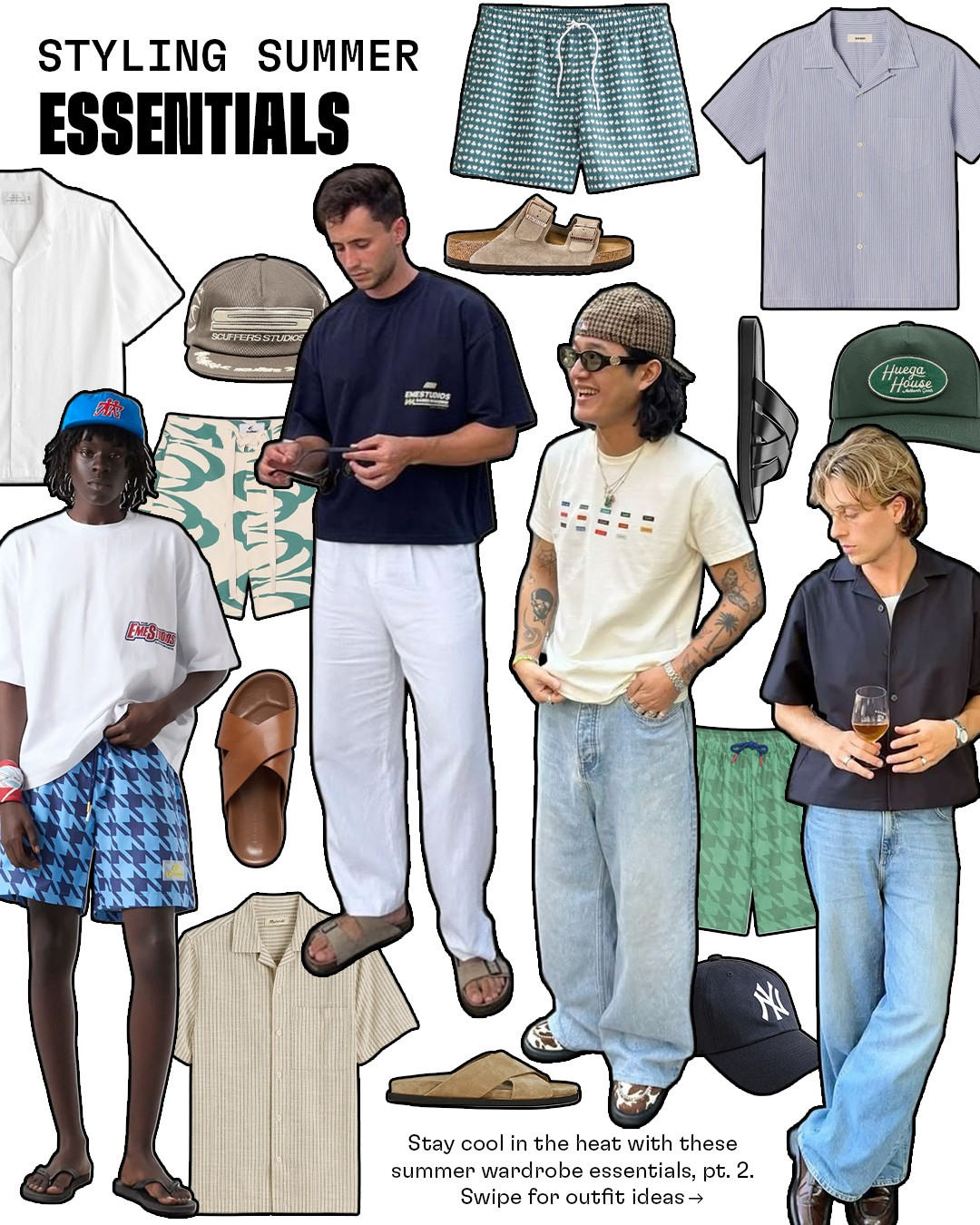 styling inspiration for classic summer wardrobe essentials pt. 2! (short sleeve button-ups, patterned swim shorts, baseball hats, and sandals)

#LTKMens #LTKSummerEdit #LTKSwim