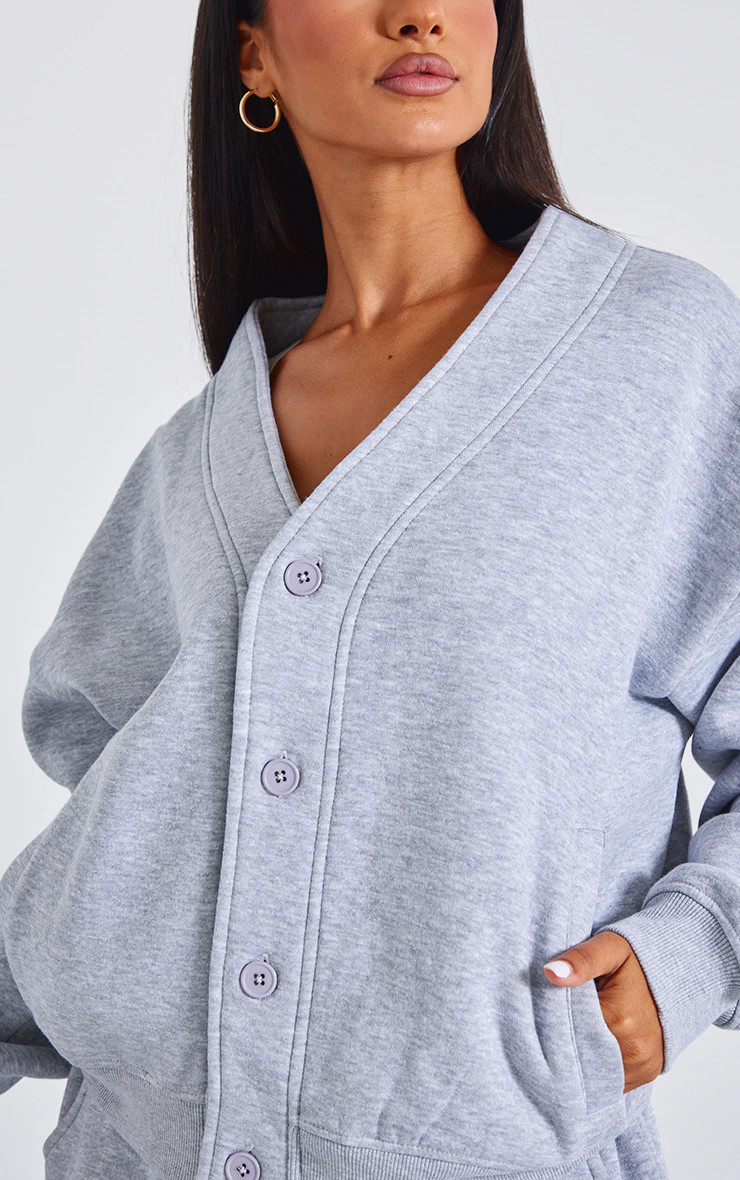 Petite Grey Marl Button Up Side Pocket Sweatshirt | Petite | PrettyLittleThing US