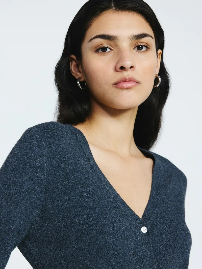 Scoop Women’s V Neck Cardigan Sweater with Long Sleeves, Lightweight, Sizes XS-XXL | Walmart (US)