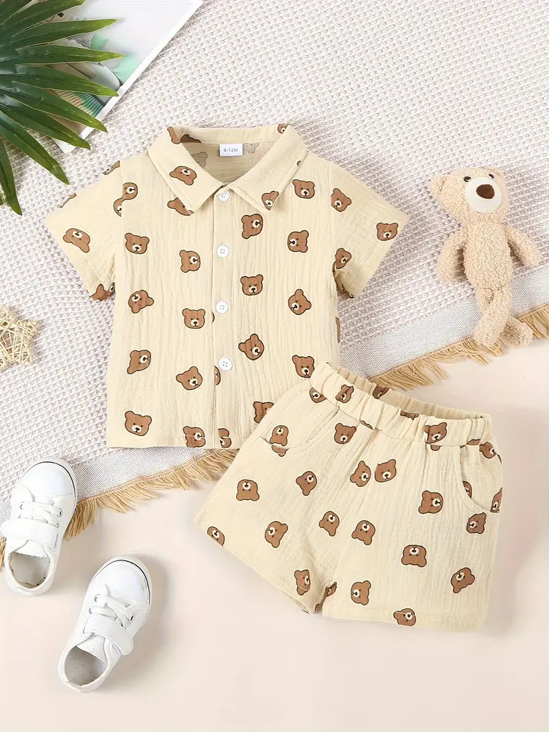Toddler's Comfy 100% Cotton Bear Pattern Summer Set Short - Temu | Temu Affiliate Program