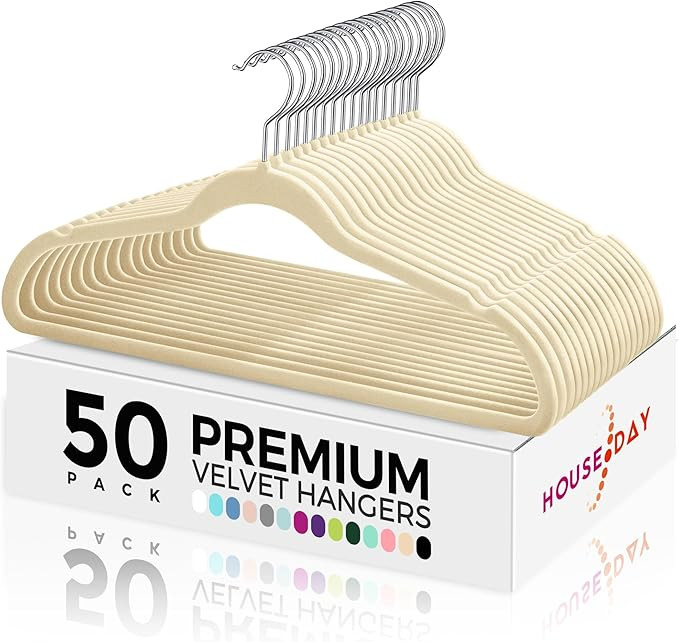 HOUSE DAY Premium Velvet Hangers 50 Pack, Non-Slip Flocked Felt Hangers, Sturdy Clothes Hangers H... | Amazon (US)