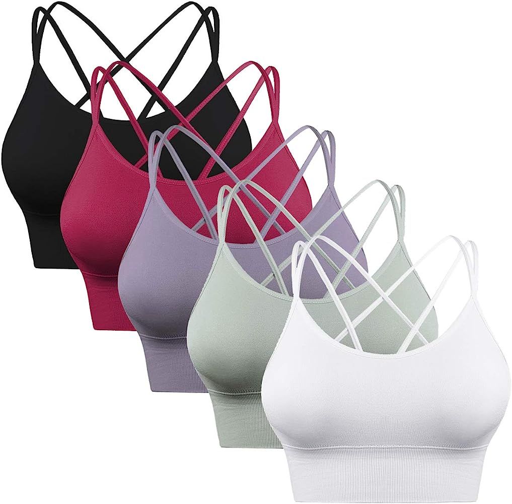 Enjoyoself Womens Yoga Bra Strappy Sports Bra Pack Workout Tops for Fitness Running Athletic Gym | Amazon (US)