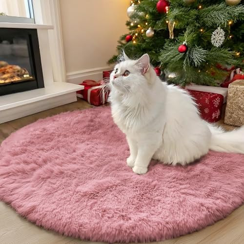 OLANLY Pale Pink Round Rugs for Bedroom - Machine Washable, 3 ft Circle Area Rugs for Living Room, Soft and Fluffy Shaggy Carpet for Teen Girls and Boys, Nursery Rooms, Dorms, Home Decor Aesthetic | Amazon (US)