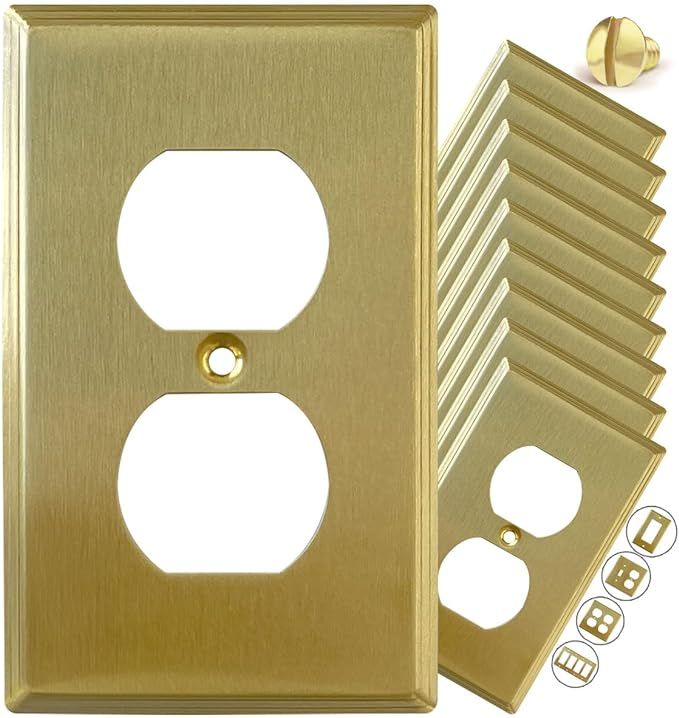 STANDARD SIZE Modern Metal Gold Outlet Cover or Light Switch Cover Wall Plate Corrosion Resistant... | Amazon (US)