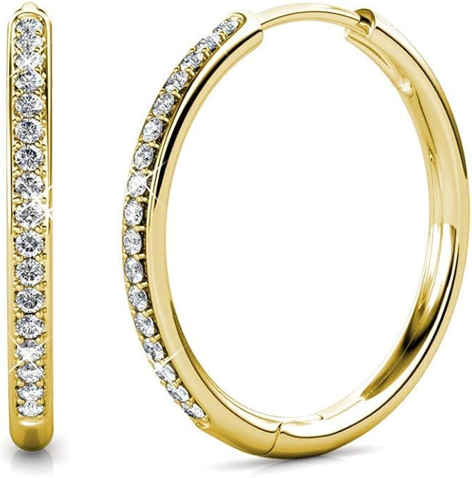 Cate & Chloe Bianca 18k White Gold Hoop Earrings with Swarovski Crystals, Crystal Drop Dangle Ear... | Amazon (US)