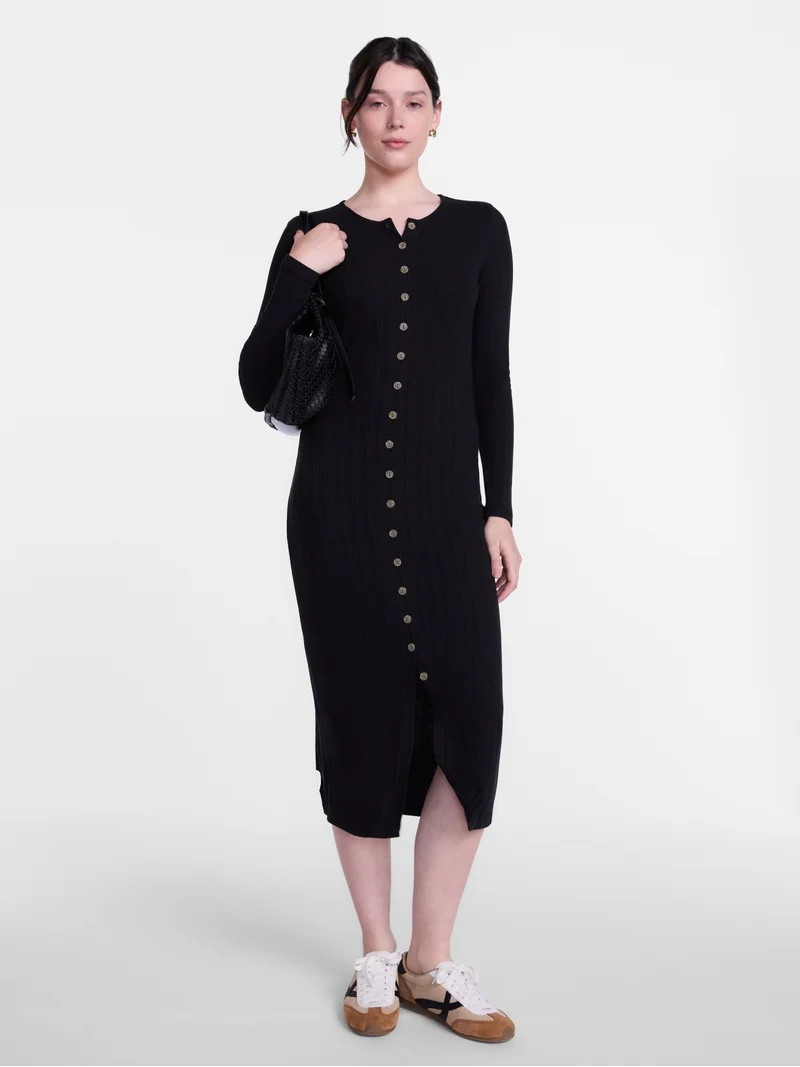 Scenario Women's Cardigan Midi Dress with Long Sleeves, Sizes XS-XXXL | Walmart (US)