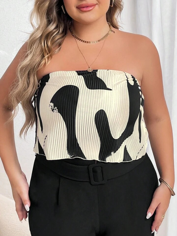 SHEIN Privé Plus Graphic Print Tube Top | SHEIN