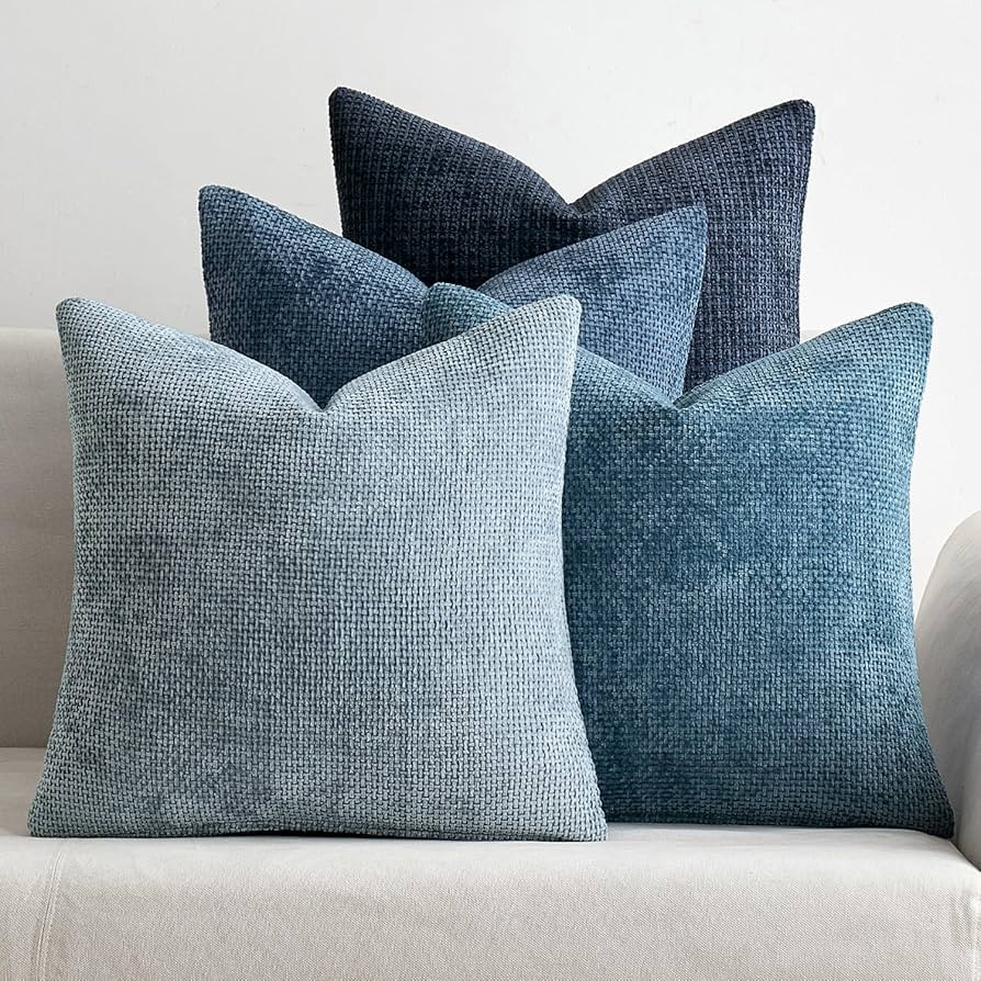 MIULEE Pack of 4 Couch Throw Pillow Covers 18x18 Inch Neutral Blue Soft Decorative Chenille Pillo... | Amazon (US)