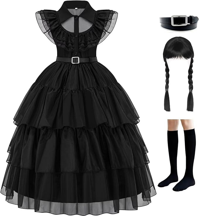 Avady Wednesday Addams Dress for Girls Family Party Birthday Halloween Costume Kids Cosplay Outfi... | Amazon (US)