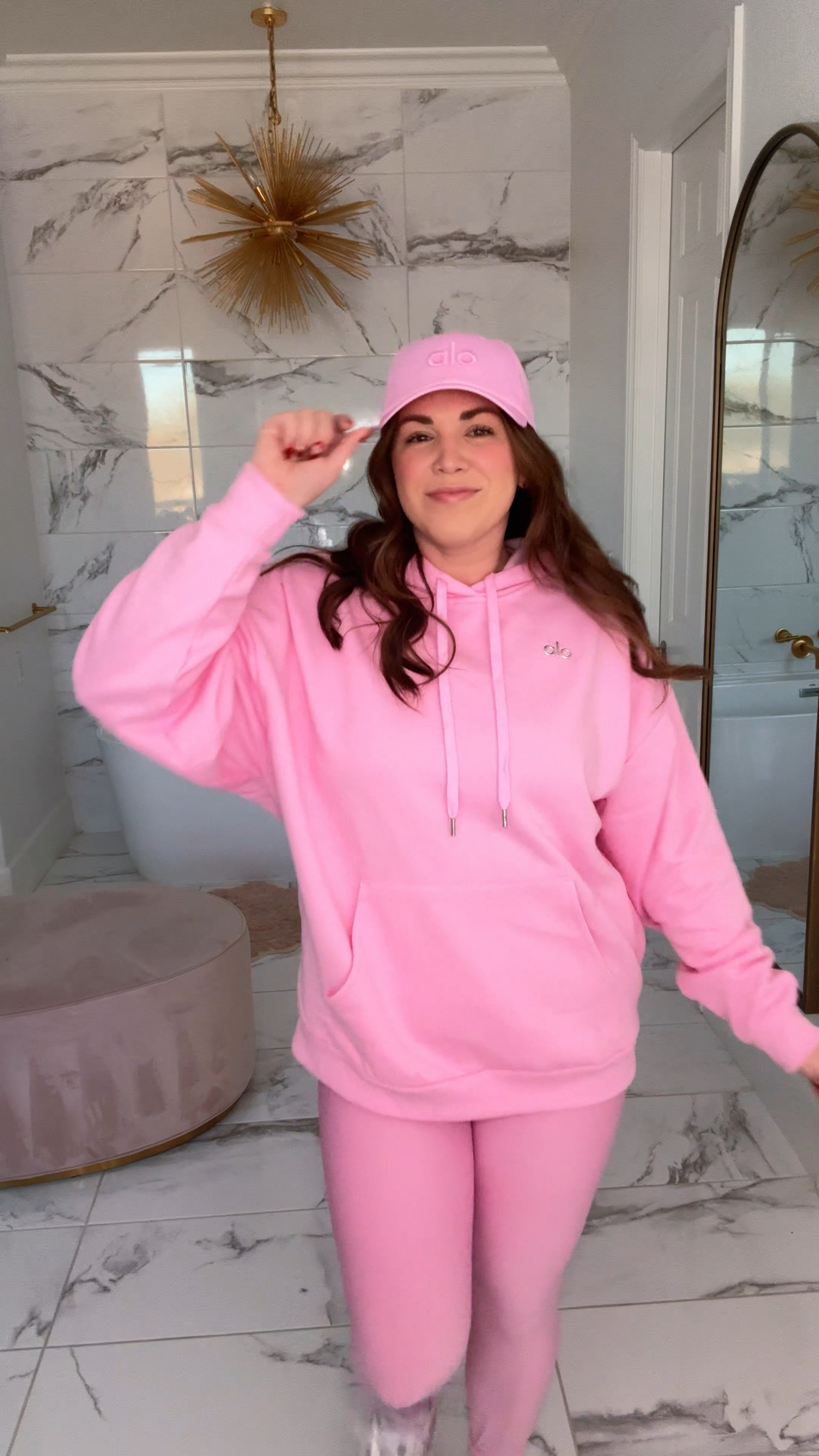 all pink workout look! wearing size large in oversized hoodie and leggings. wearing size 12 in bra. love the shade! 💕 

#LTKSeasonal #LTKMidsize #LTKActive