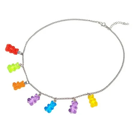 Colorful Resin Gummy Bear Pendant Necklace Cute Transparent Rainbow Candy Color Bear Chain Necklace Lovely Party Jewelry | Walmart (US)