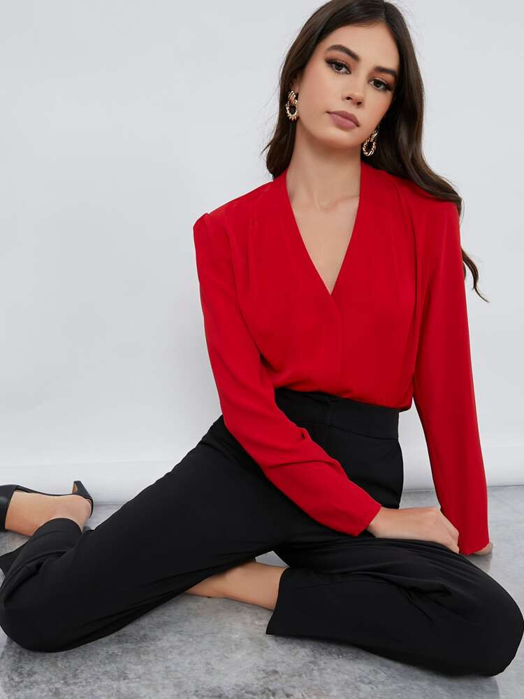 SHEIN BASICS Fold Pleated Back Solid Top | SHEIN