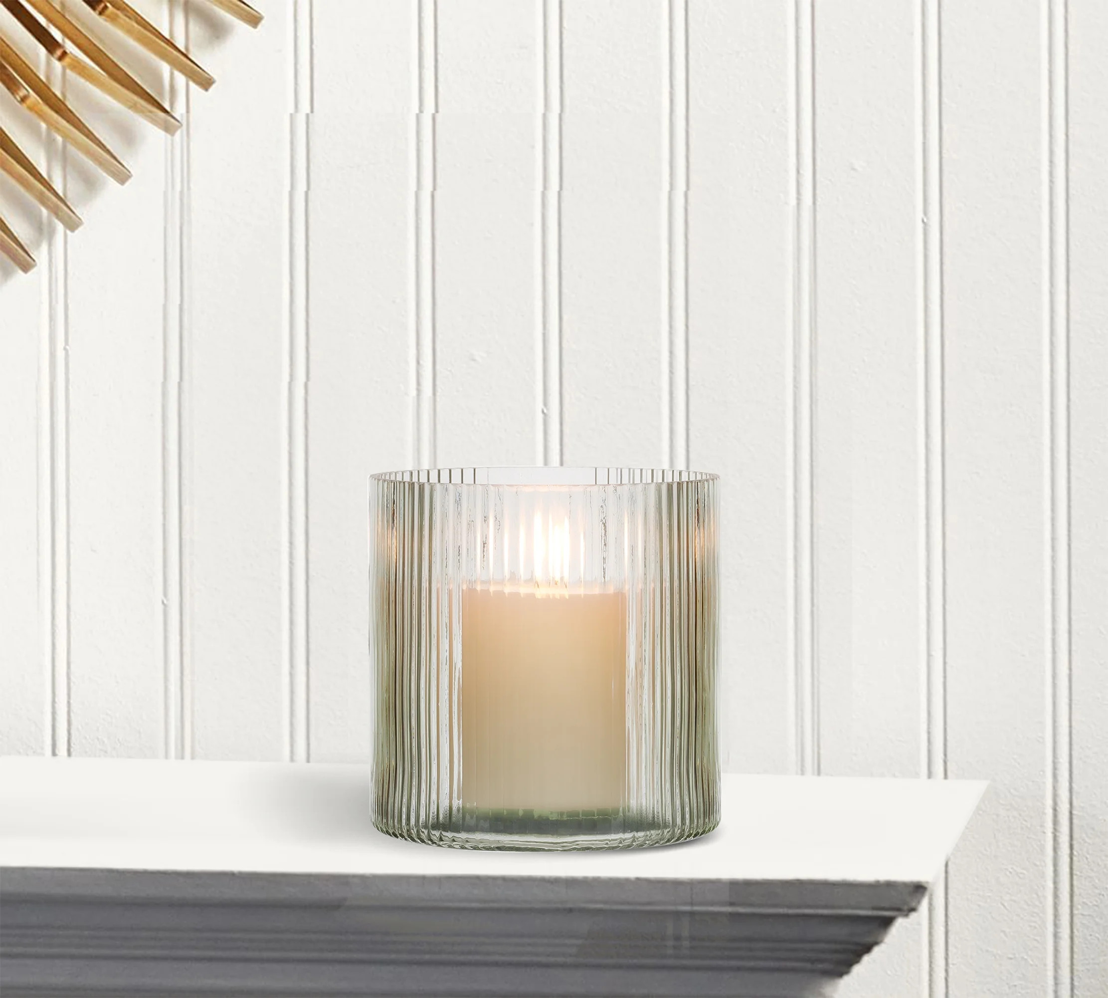 Better Homes & Gardens Green Glass Ribbed Hurricane Candle Holder, 5", Medium, Living Room | Walmart (US)