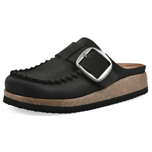 WHITE MOUNTAIN Women's Bayberry Buckle Signature Comfort-Molded Footbed Mule, Black/Nubuck, 5 M | Amazon (US)