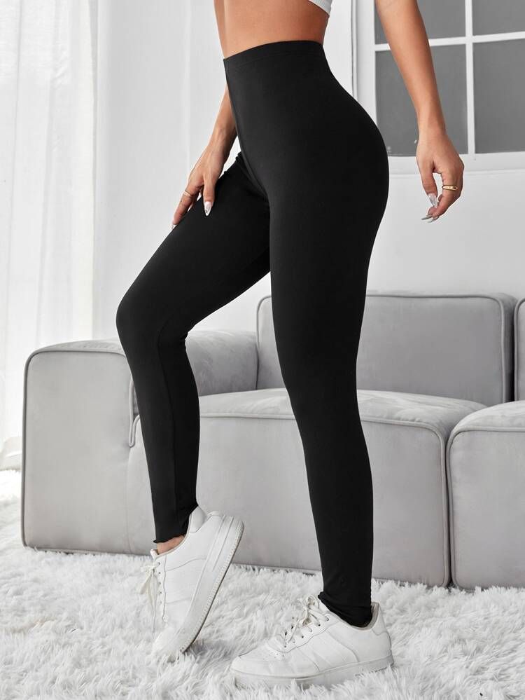 SHEIN PETITE Solid High Waist Leggings | SHEIN