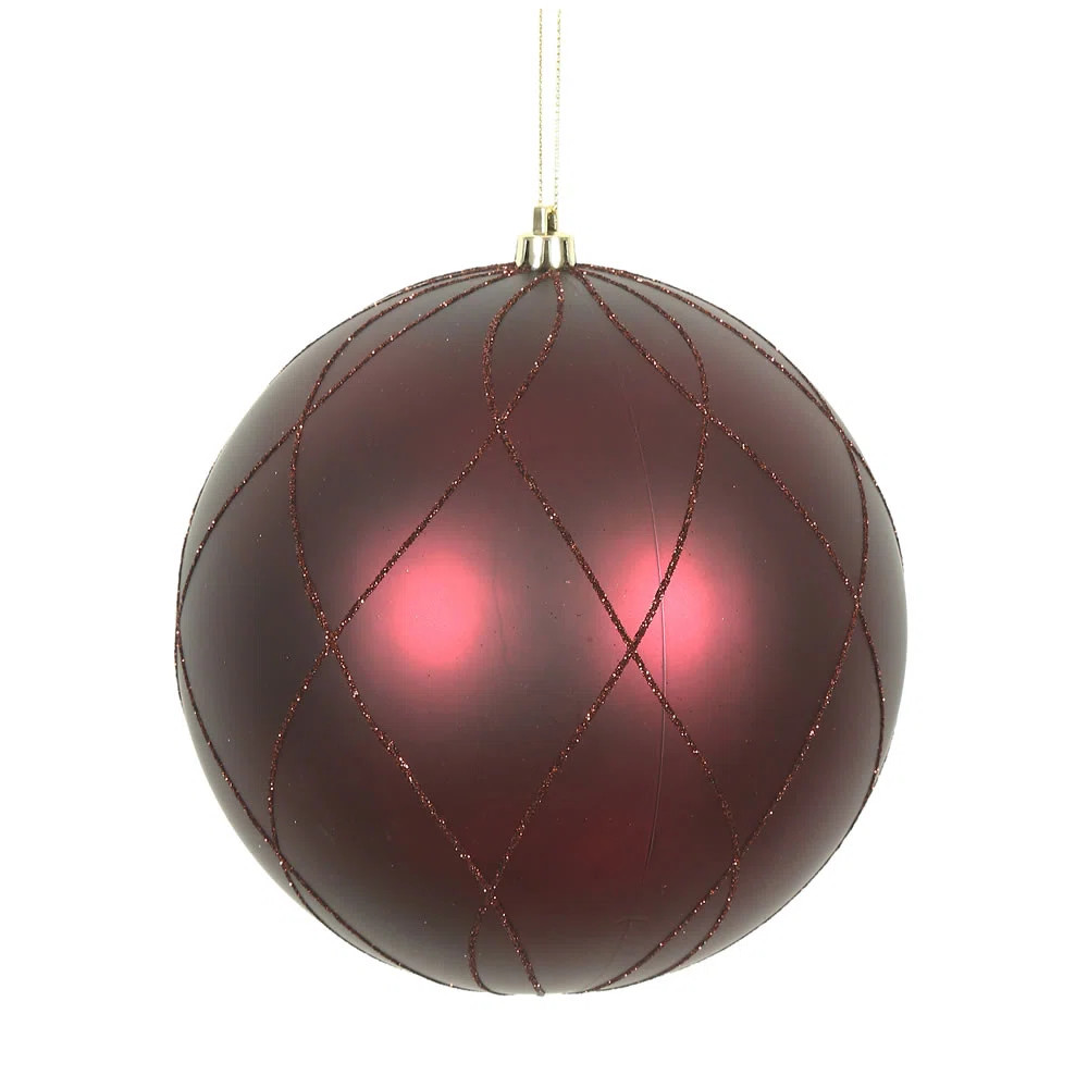 Vickerman 4" Wine Matte and Glitter Swirl Ball Ornament, with drilled and wired caps. Comes 4/box... | Perigold