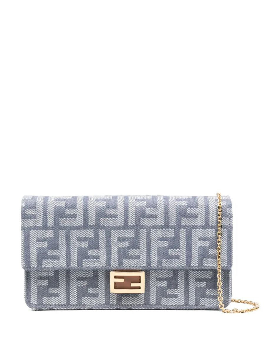 Fendi Denim-Effect Ff Jacquard Uette Wallet On Chain Bags | Baltini