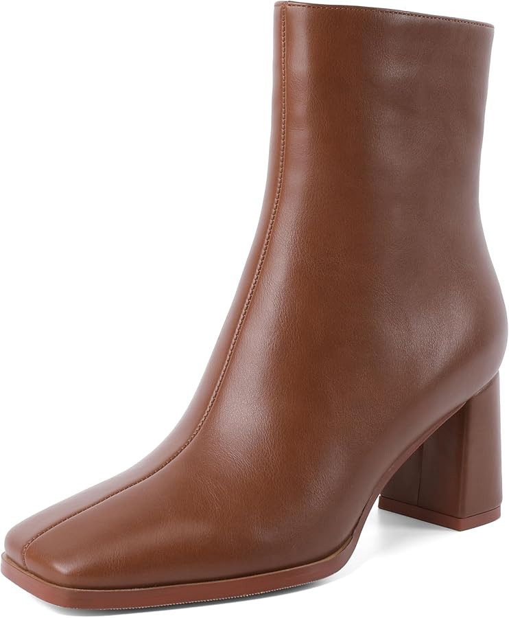 Eldof Ankle Boots Women Chunky Heel Square Toe High Heeled Gogo Short Booties Side Zipper 3 Inche... | Amazon (US)