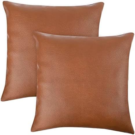 CDWERD Faux Leather Throw Pillow Covers, 18 x 18 Inches Set of 2 Modern Brown Outdoor Cushion Cov... | Amazon (US)