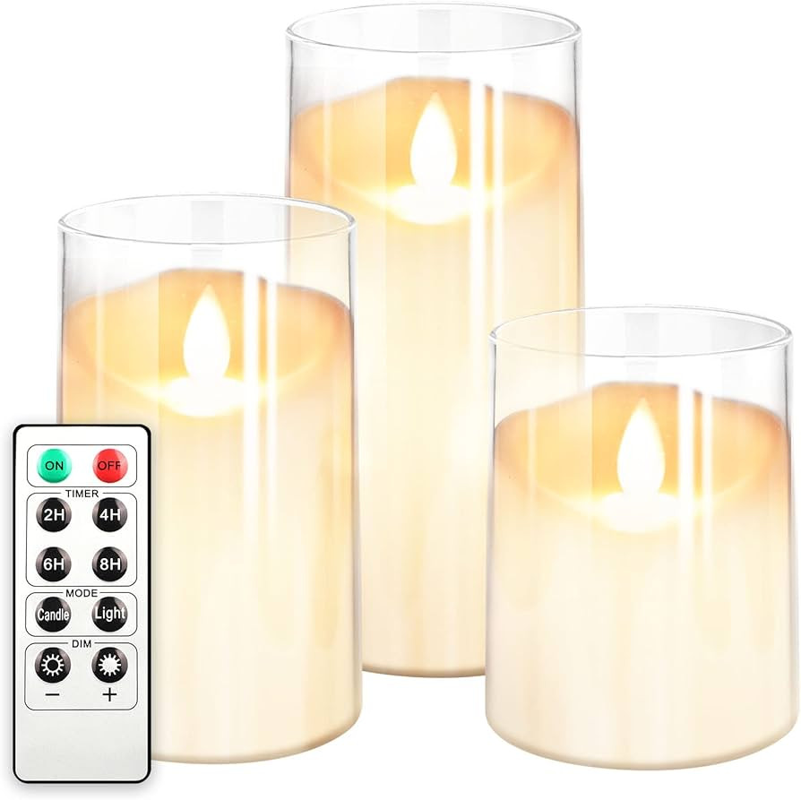 NURADA 3"x5"Flickering Flameless Candles: Unbreakable Glass Battery Operated LED Pillar Candles -... | Amazon (US)