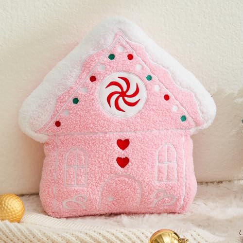 CANGHI Christmas Gingerbread Pillow Gingerbread Pillows Cute Gingerbread Shaped Pillows Christmas Decorative Pillow for Couch Living Room Bed (14.5", Pink Gingerbread House) | Amazon (US)