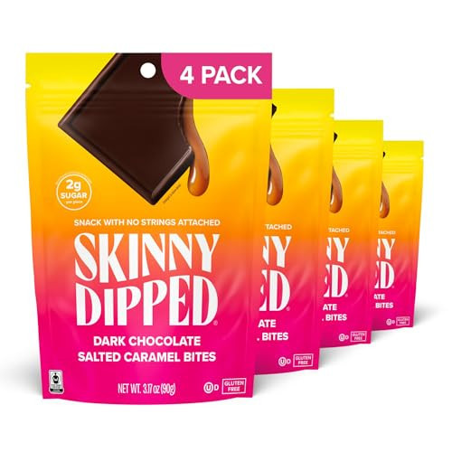 SkinnyDipped Dark Chocolate Salted Caramel Bites, 2g Sugar per Piece, Keto Friendly, Low Calorie Gluten Free, 4 Pack | Amazon (US)