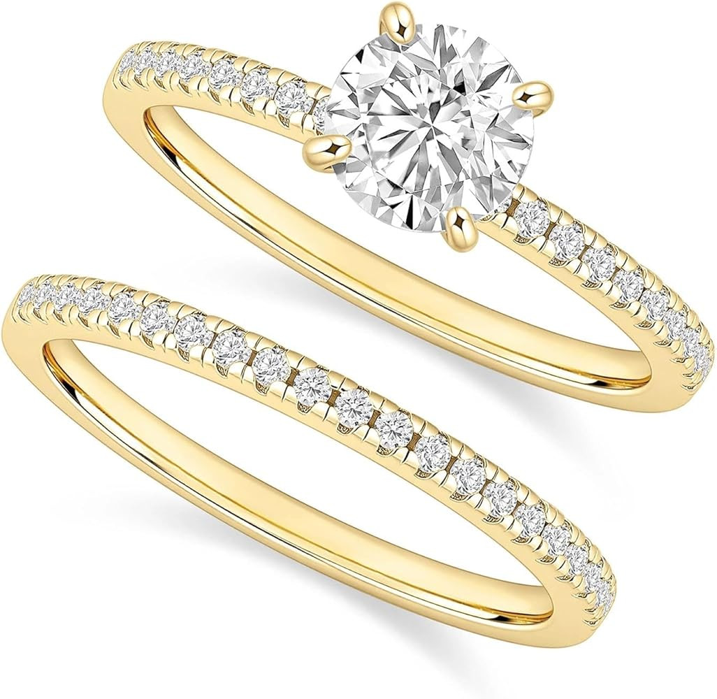 EAMTI 1.2CT 925 Sterling Silver Bridal Ring Sets Round CZ Engagement Promise Rings for Her Weddin... | Amazon (US)