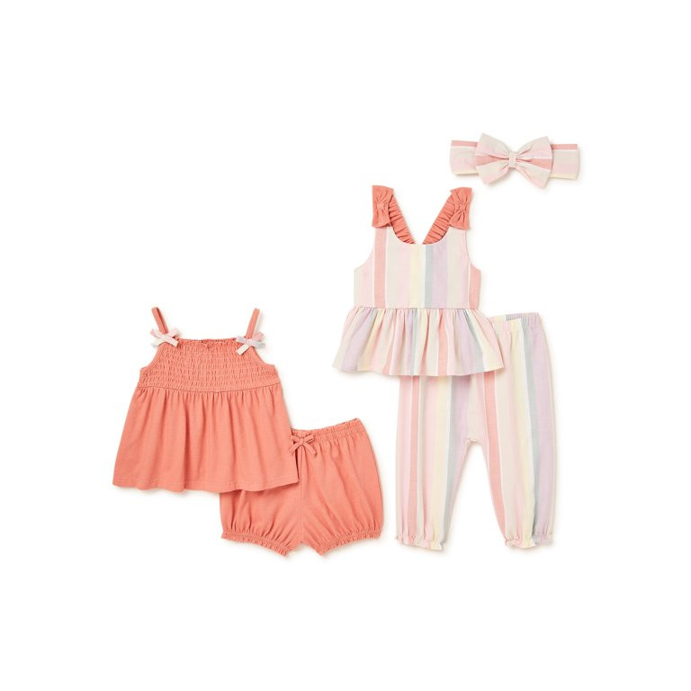Wonder Nation Baby Girls' Tank Top, Tunic Top, Shorts, Pants and Headband Outfit Set, 5-Piece | Walmart (US)