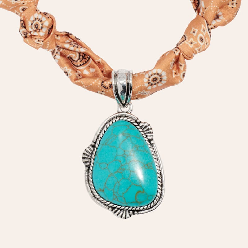 Southern Grace Brown & Turquoise Stone Pendant Bandana Necklace | Cavender's