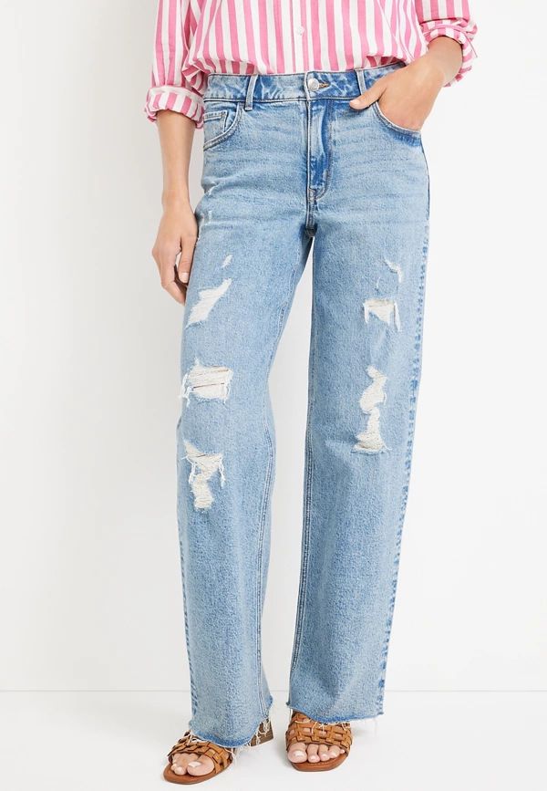 m jeans by maurices™ Wide Leg High Rise Ripped Jean | Maurices