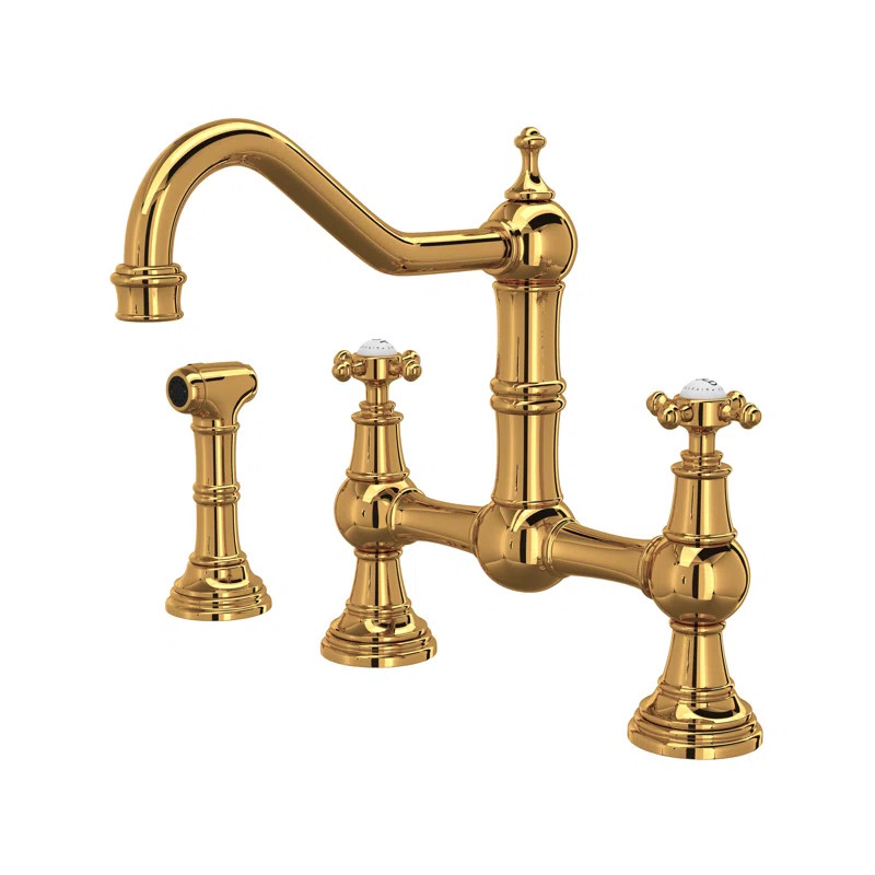 Edwardian™ Perrin and Rowe® Two Handle Widespread Bridge Faucet with Cross Handles and Hand Sp... | Perigold