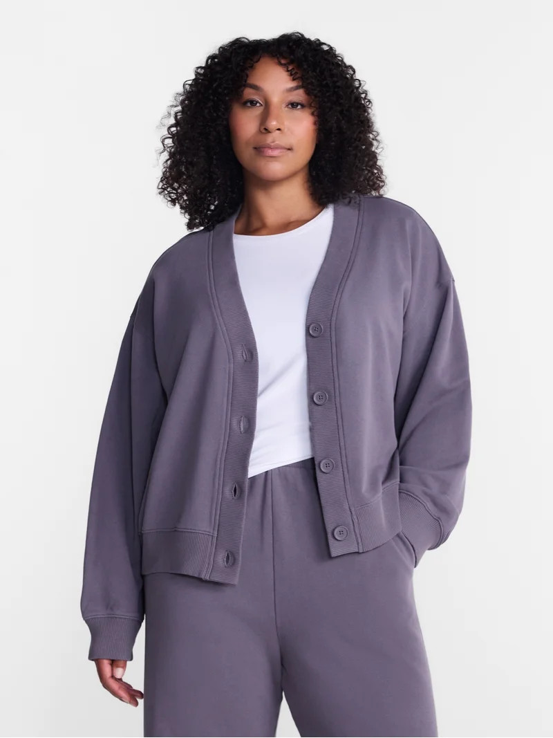 Athletic Works Women's and Women's French Terry Cardigan with Long Sleeves, Sizes XS-4X | Walmart (US)