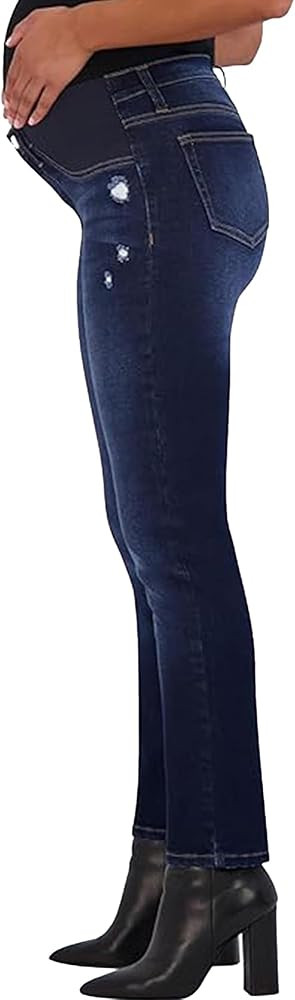 Savi Parker Women's Maternity Jeans Under The Belly – Comfy Stretch Straight Leg Distressed Mat... | Amazon (US)