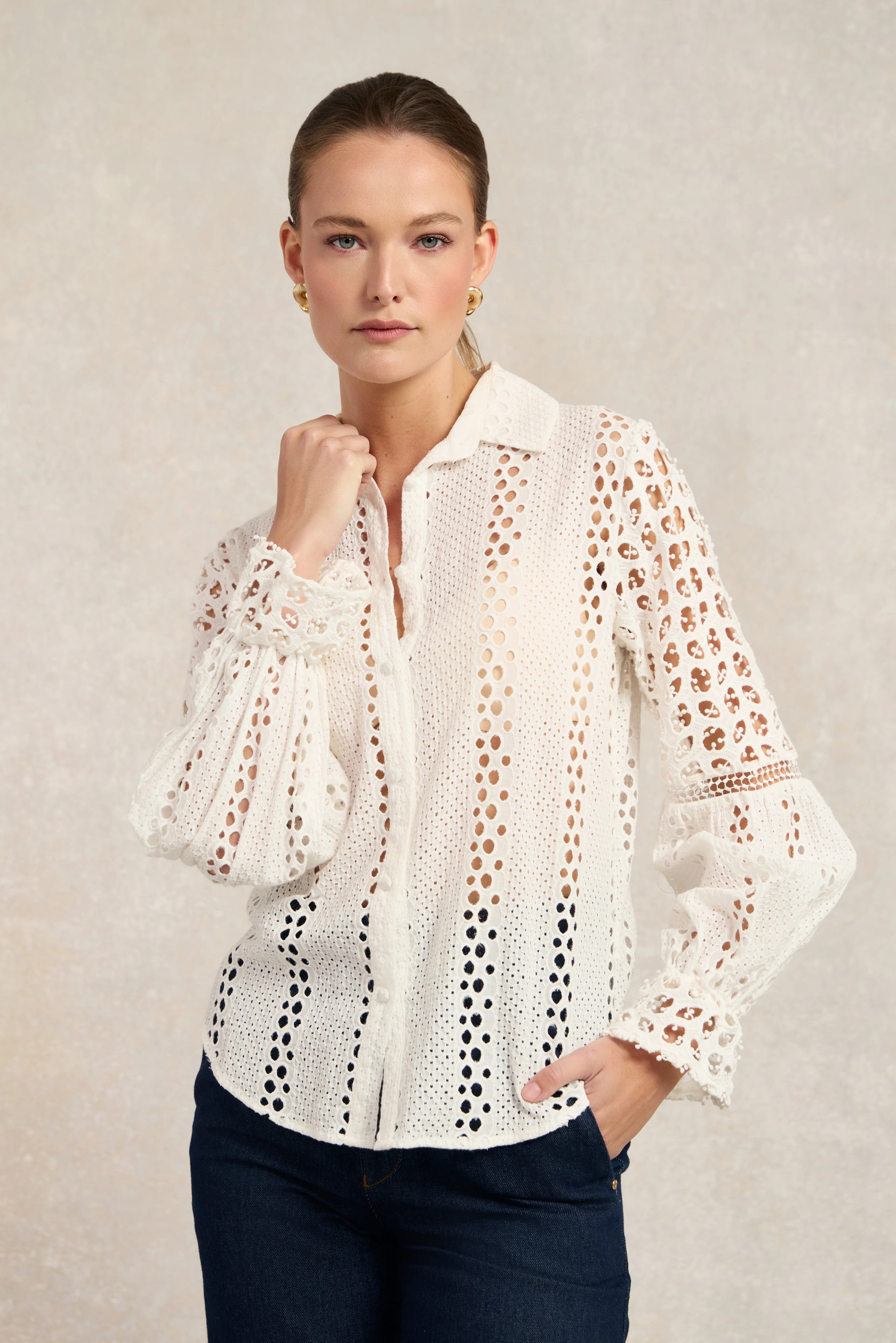 Broderie Lace Shirt (White) | Holland Cooper
