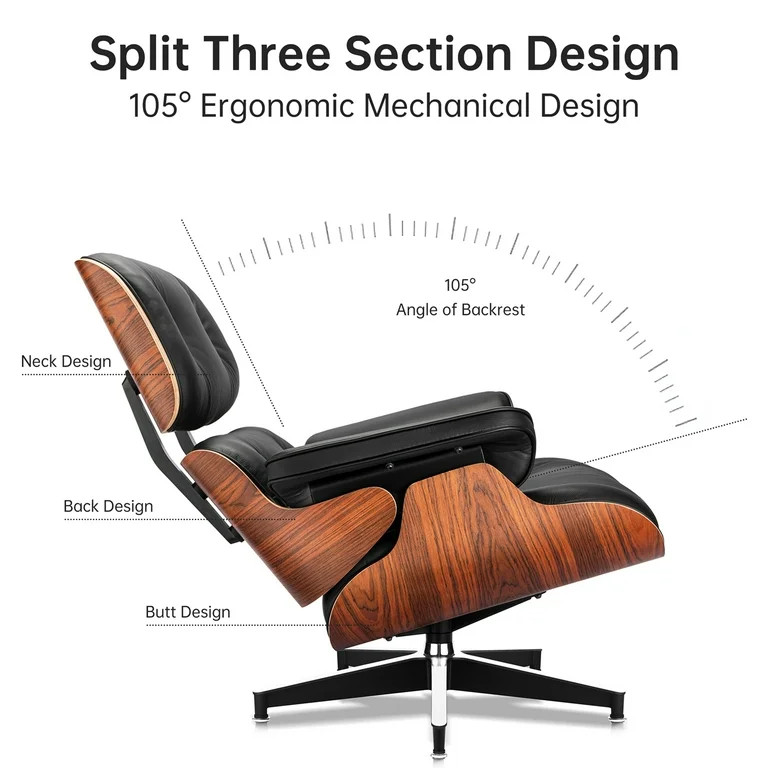 Top Leather Lounge Chair with Ottoman Mid Century Recline Accent Chair Vintage Upholstered Modern... | Walmart (US)