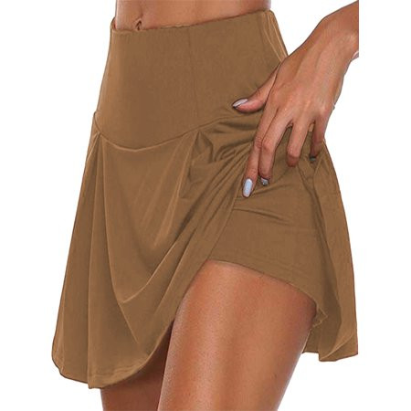 Frontwalk Women Solid Color Skirt with Shorts Flared Mini Skater Skirt Casual Beach Golf Tennis Athl | Walmart (US)