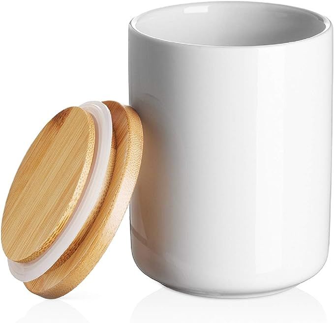 DOWAN White Kitchen Canister, Airtight Food Storage Ceramic Jar with Wooden Lid, 14 FL OZ (400 ML... | Amazon (US)