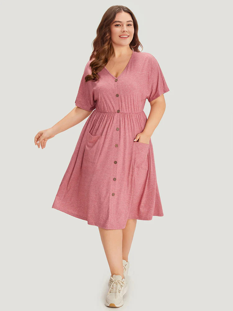 Supersoft Essentials Plain Pocket Button Detail Dress | Bloomchic