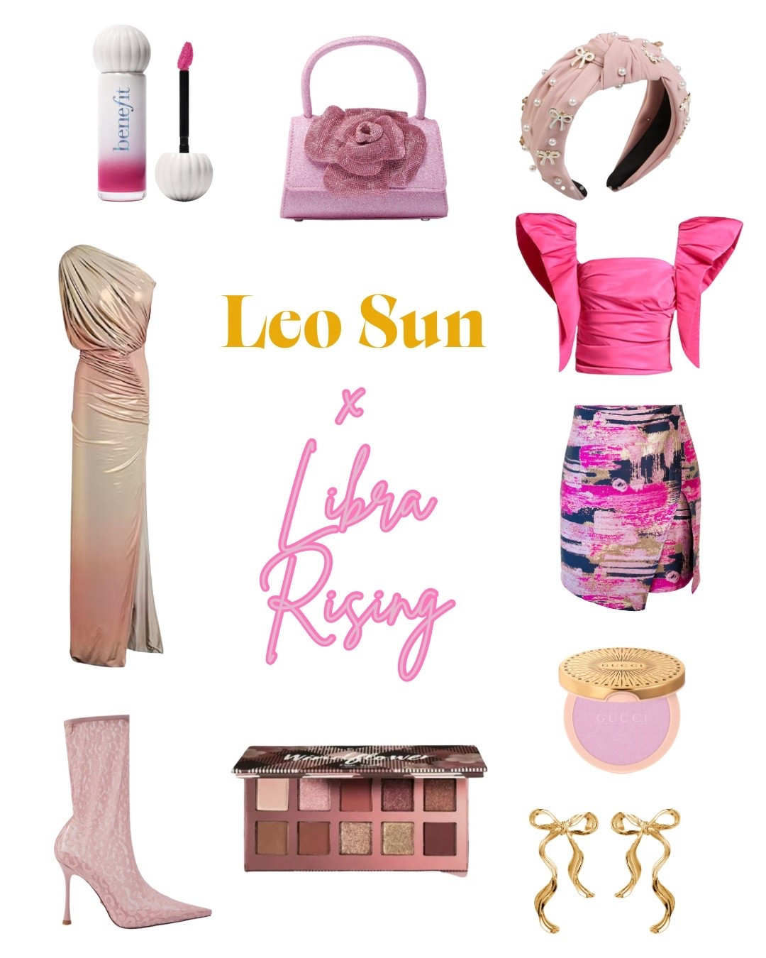 Astrology coded summer & fall style:
Leo Sun x Libra Rising 

☀️ Sun sign = Your primary astrology sign (when people ask “what’s your sign?” this is the one you say). Your core self & what motivates you. 

⬆️ Rising sign = How people perceive you & how you present yourself to the world. (Sun sign can be learned with birth month and day; Rising sign needs that info + location & time of birth.) 

♌️ Leo Personality - Confident, charismatic, dramatic, warm, generous, ambitious, proud, strong-willed. 

♍️ Libra Personality - Charming, graceful, tactful, social, friendly, diplomatic, fair, romantic, idealistic, indecisive, people pleasing. 

Above all, this combo gives Elle Woods energy - a person who knows her worth and is ready to show the world that power and confidence in your abilities can co-exist with a love for beauty & frills. 

Style Guide:

- This combo gravitates toward hot pink, metallic gold, rose gold, butter yellow, and lavender. 

-Leo craves attention, but Libra’s influence makes sure that that does not come from being garish or crude. Harmony and aesthetics reign supreme. 

- Both of these signs love trends, but will only latch on to the most aesthetically pleasing that fits their vibe

-Libra wants to keep it beautiful & classy, but Leo wants to wow so combine those energies in demure but metallic rose gold eyeshadow, a mindful level of blushp, and some cutesy pink lipstick. 

Other must-have pieces: Matching suits & two piece sets, backless dresses, statement earrings, stiletto sandals, organza puff dresses. 

#LTKBeauty #LTKFindsUnder100 #LTKStyleTip