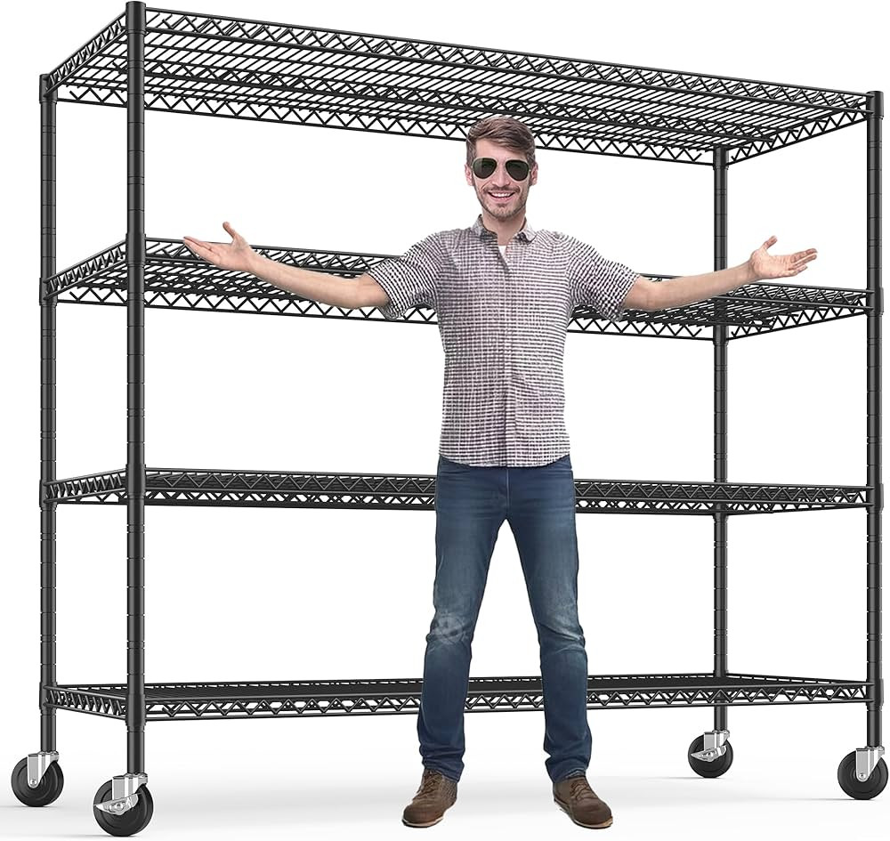 REIBII 75.6" H Storage Shelves Wire Shelving Unit with Wheels 2500LBS Garage Shelving Heavy Duty ... | Amazon (US)