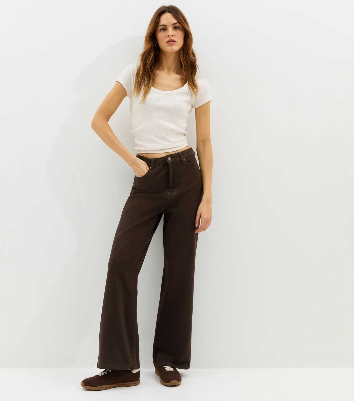 Dark Brown Adalae High Waisted Wide Leg Jeans | New Look | New Look (UK)