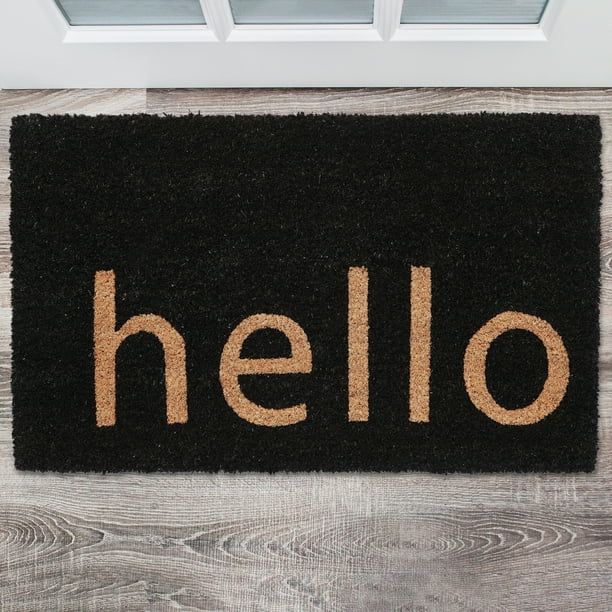 Black Hello Outdoor Coir Doormat, Mainstays, 18" x 30" - Walmart.com | Walmart (US)