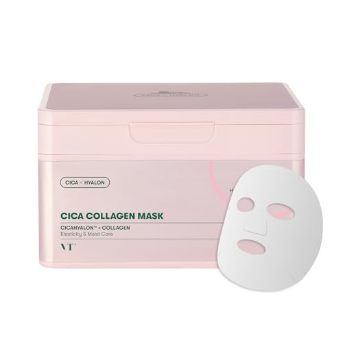 VT COSMETICS CICA Collagen Daily Mask 30 Sheets, 300Da Low Molecular Collagen for Skin Elasticity, Hydrating & Firming, Pink Collagen Essence, Korean Face Mask | Amazon (US)