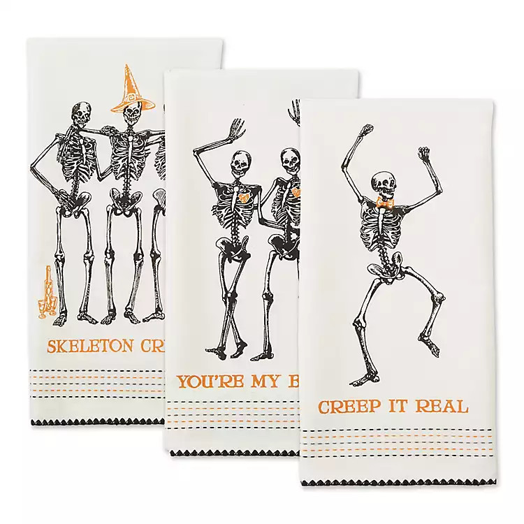 Skeletons Printed Assorted Dishtowels, Set of 3 | Kirkland's Home